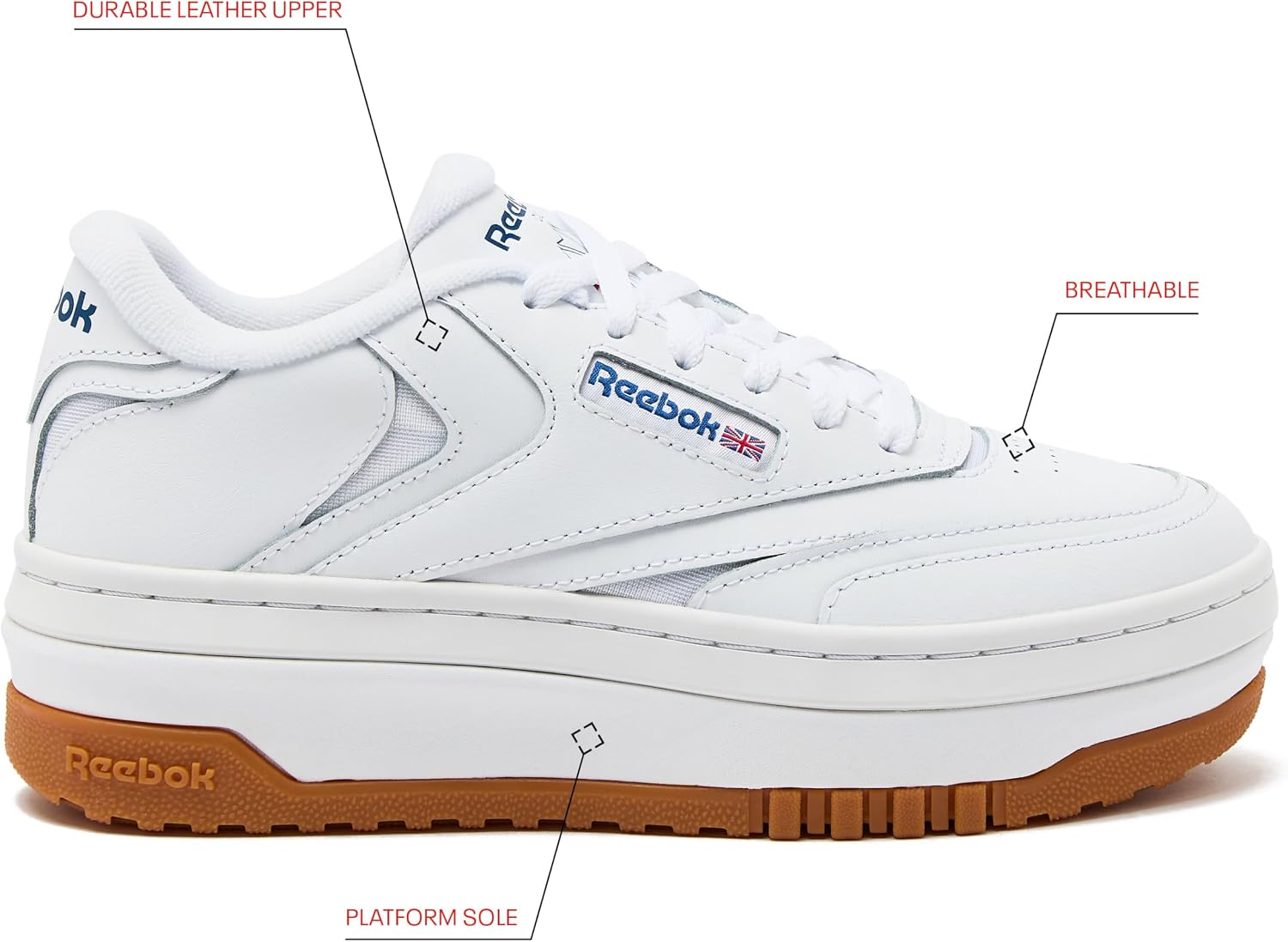 Reebok Club C Extra Platform Sneakers for Women - White Casual Tennis Women's Fashion Sneakers - Womens Shoes Size 5 to 11