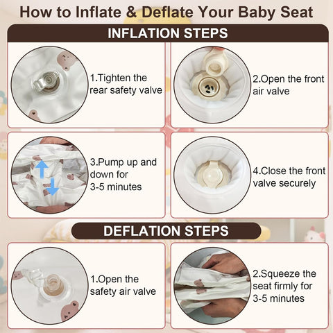 Inflatable Baby Seat with Built-in Pump and Back Support, Brown Bear Large