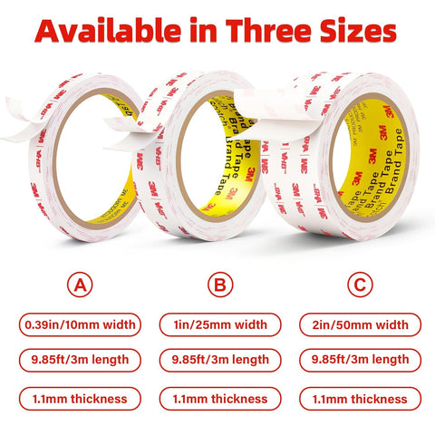 3M Double Sided Tape,1in X 9.85ft Heavy Duty Removable Mounting Tape