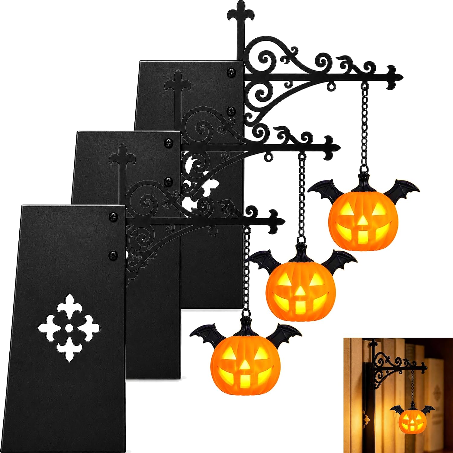Library Lantern Mini Bookshelf Lamp, Pumpkin Hanging LED Book Shelf Lights
