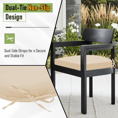 Basic Beyond Outdoor Chair Cushions Set of 4, Outdoor Cushions for Patio Furniture, Water Resistant Patio Chair Cushions with 2 Ties, 17x16x2, Beige