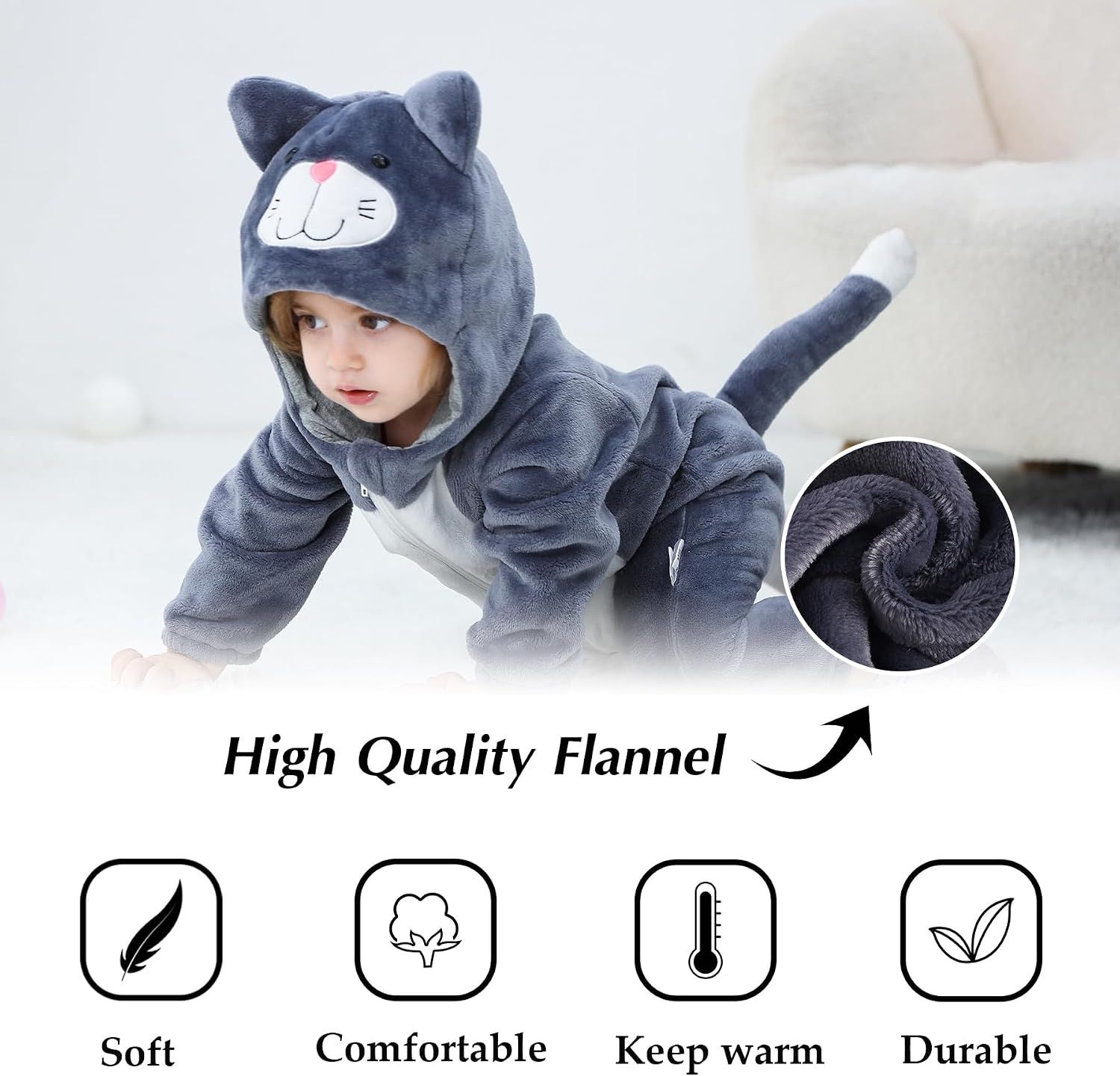 TONWHAR Baby Halloween Costume Hooded Romper – Infants Toddlers Animal Jumpsuit for Fall Winter Kids Daily Playwear