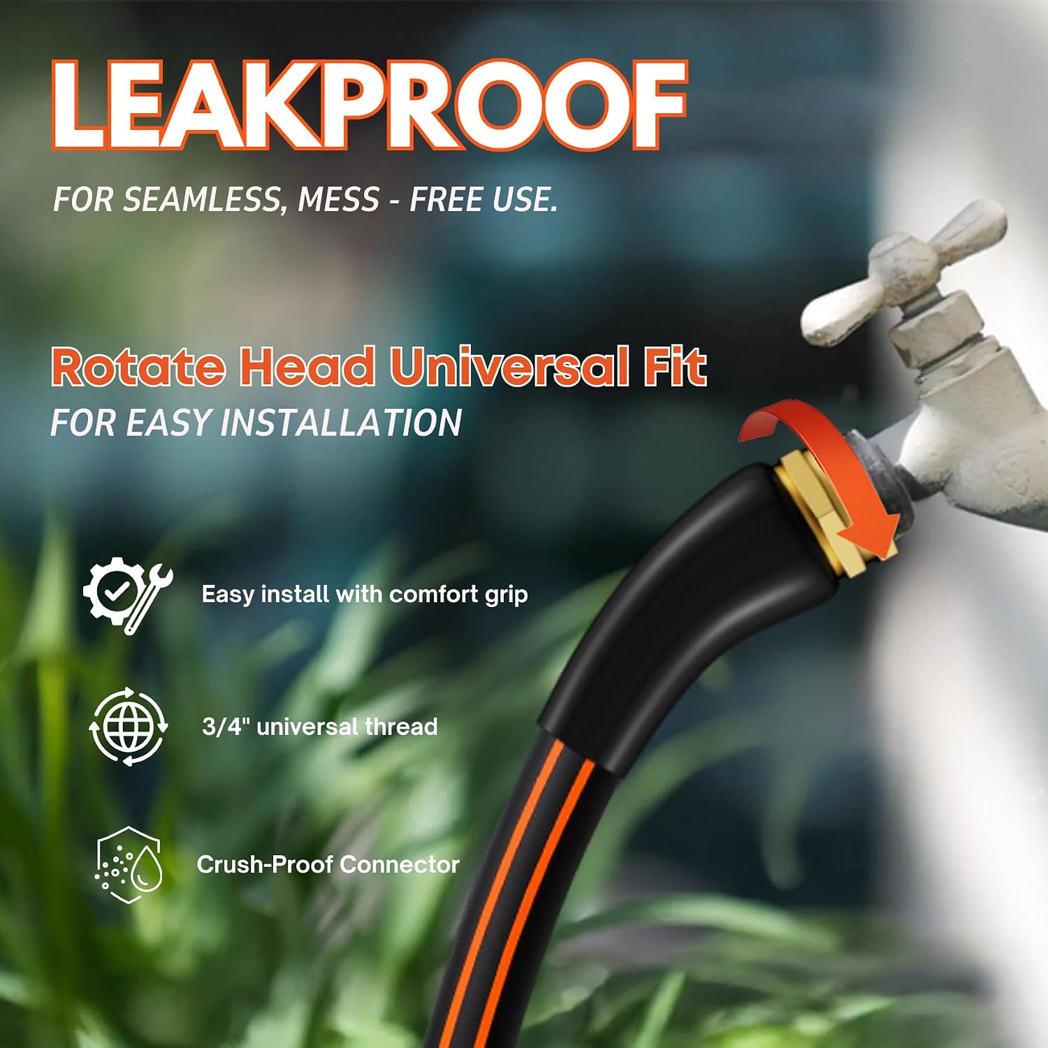 10FT x 5/8'' Flexible Garden Hose, No-Kink Rubber Water Hose, W.P. 200 PSI