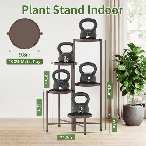 LASZOLA Plant Stand Indoor with 10 Inch Large Metal Tray, 5 Tier Bronze