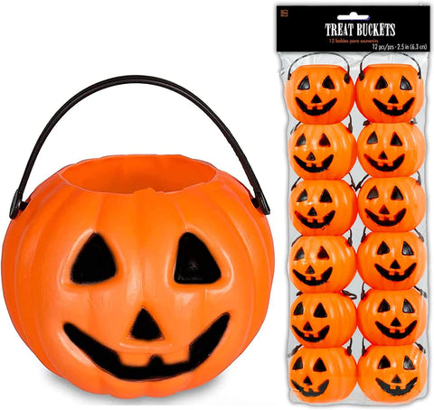 4E's Novelty 24 Pack Mini Pumpkin Trick or Treat Buckets Bulk Halloween Candy Holders Container for Kids, Halloween Goodie Bags Fillers Party Favor Toys