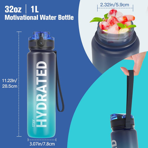 Sahara Sailor Water Bottle 32oz, Tritan Sports Bottle with Time Marker
