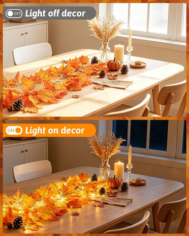 8 Modes & Timer Fall Decor Garland with Lights, 14.7ft/40LED String Lights