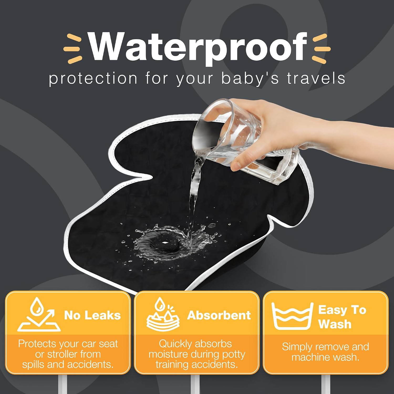 Bear and Care - Piddle Pads - Strollers, Bouncers & Car Seat Pad, Waterproof & Machine-Washable Cover on Car Potty for Toddler Toilet Training (Black, Pack of 1)