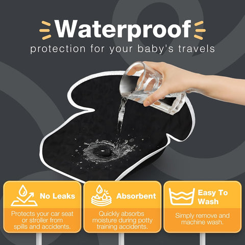 Bear and Care - Piddle Pads - Strollers, Bouncers & Car Seat Pad, Waterproof & Machine-Washable Cover on Car Potty for Toddler Toilet Training (Black, Pack of 1)