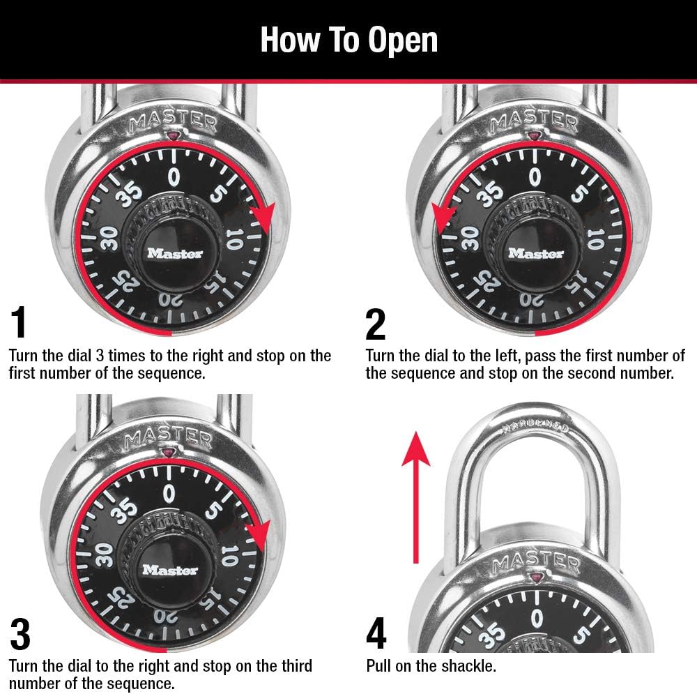 Master Lock Combination Padlock Black School Lock, Indoor Lock 2-Pack 1500T