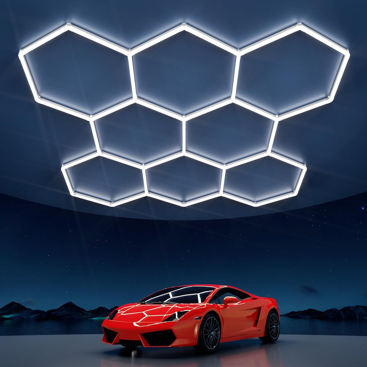 Hexagon Garage Lights: 245W 35 Pack 8 Grids LED Garage Lights - Easy Install 6500K Super Bright Honeycomb Light for Warehouse, Car Detailing Shop, Exhibition Hall, Gym