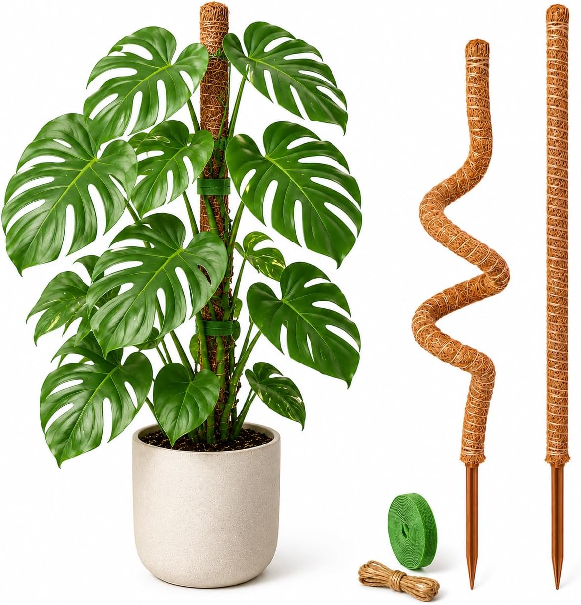 Moss Pole Monstera Plant Support, 28inch Bendable Coir Pole for Climbing Plants, Heavy-Duty Trellis Plant Sticks for Indoor Potted Plants,Includes Jute Rope & Straps
