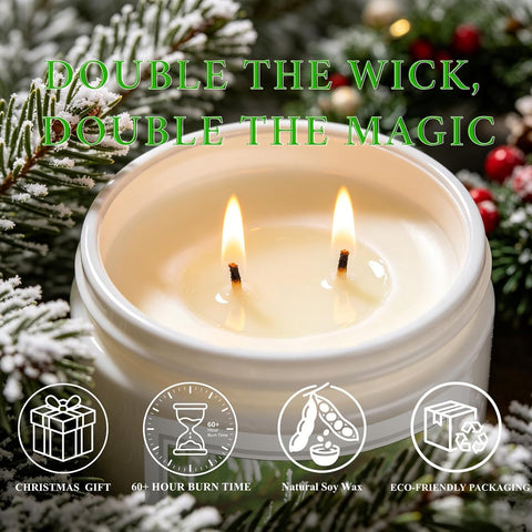 Homsolver 14oz Balsam Fir & Cedar Scented Candle, 2-Wick Natural Soy Winter Pine Candle for Home, 60-Hour Clean Burn, Christmas Holiday Gifts and Room Decor for Women, Mom & Friends