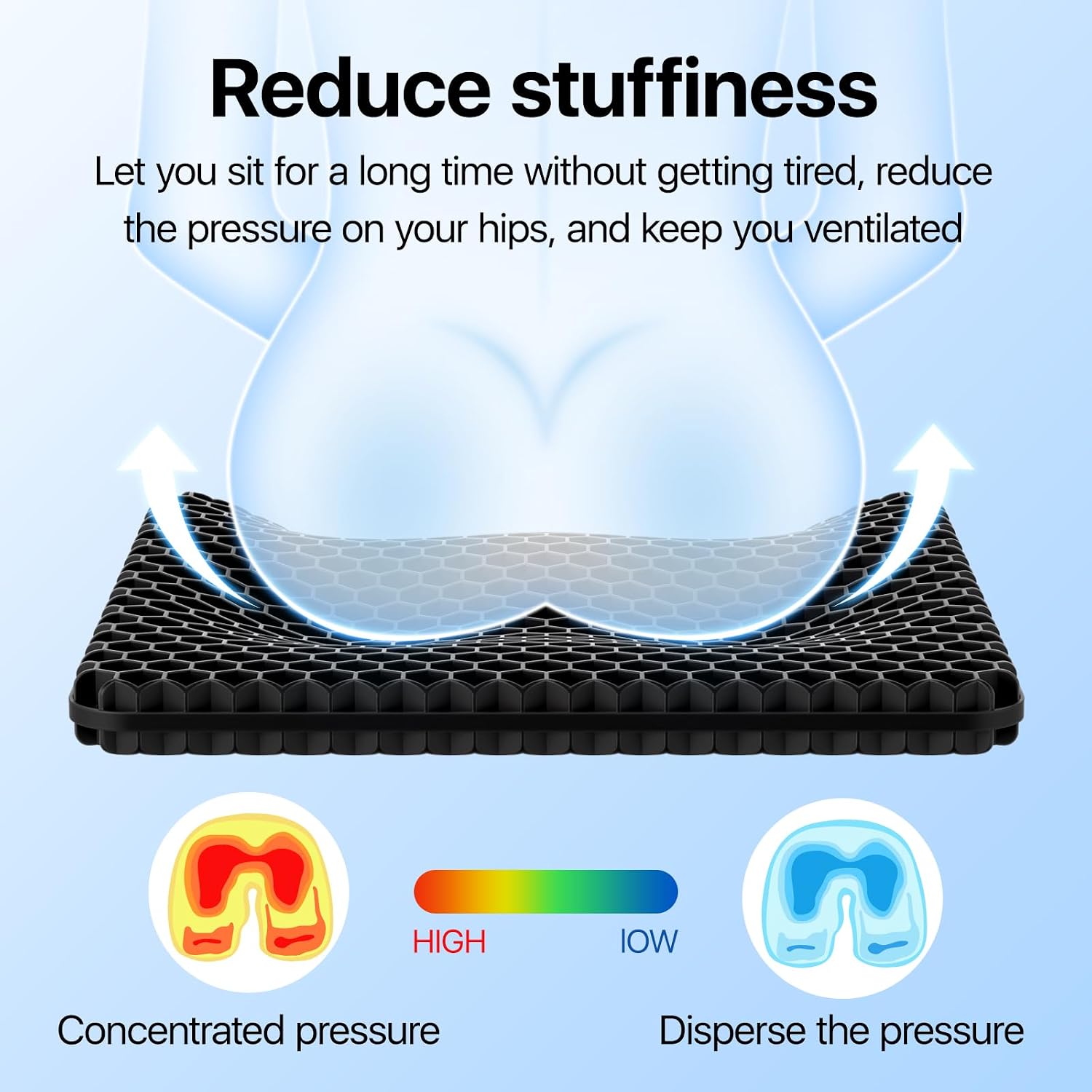 Gel Seat Cushion, Cooling Honeycomb Design for Office Chair Car Wheelchair