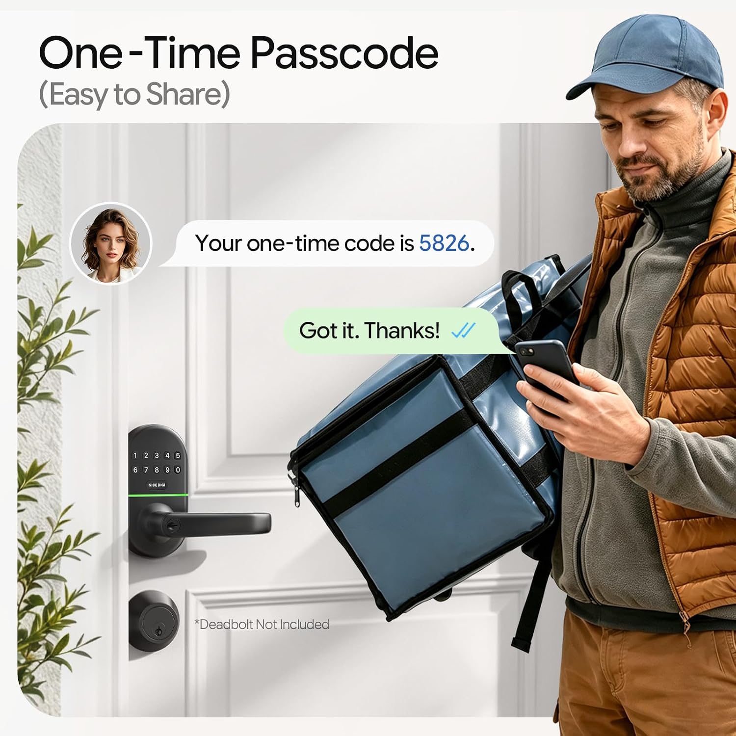 Keypad Door Lock with Handle, Smart Keyless Entry with Code for Front Door