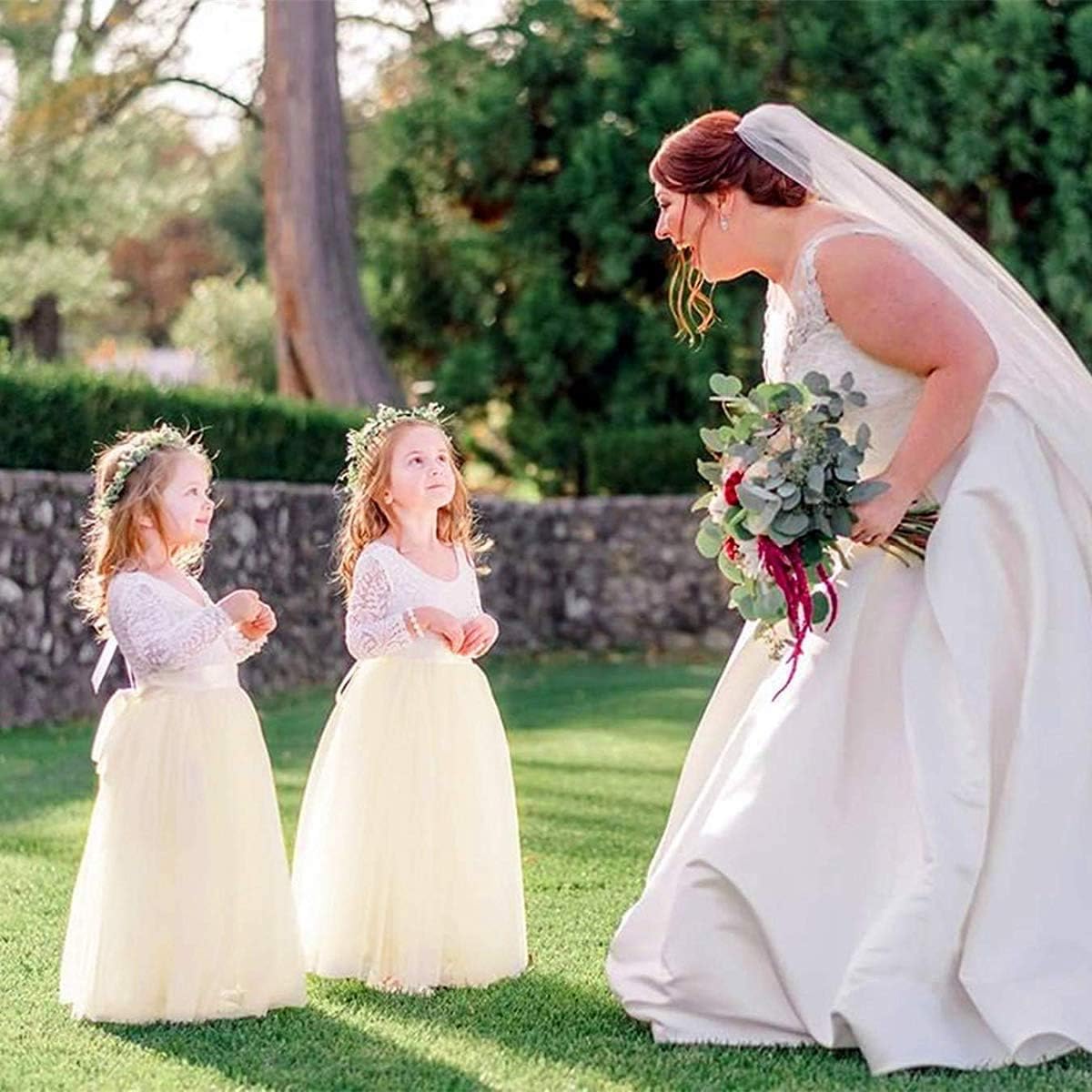 Topmaker Flower Girl Dress for Toddler Baby Girls,Lace Tulle Dress for Wedding,Birthday Party,Photoshoot,Special Occasion