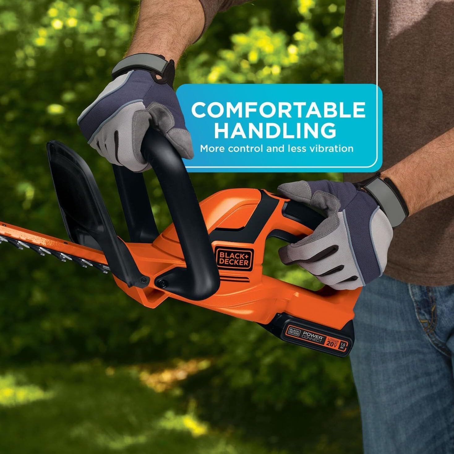 BLACK+DECKER 20V MAX Cordless Hedge Trimmer, Battery and Charger Included, 22 Inch Steel Blade Lightweight Bush Trimmer, Soft Grip, Less Vibration (LHT2220)