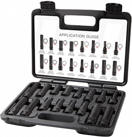 Steelman Pro - 78537 16-Piece Locking Lug Nut Master Key Set for Auto Mechanics Variety of Spline Star and Hex Style Keys Thin-Walled/Extra-Long Lug Keys to Prevent Damage to Wheels Double-Hex Heads