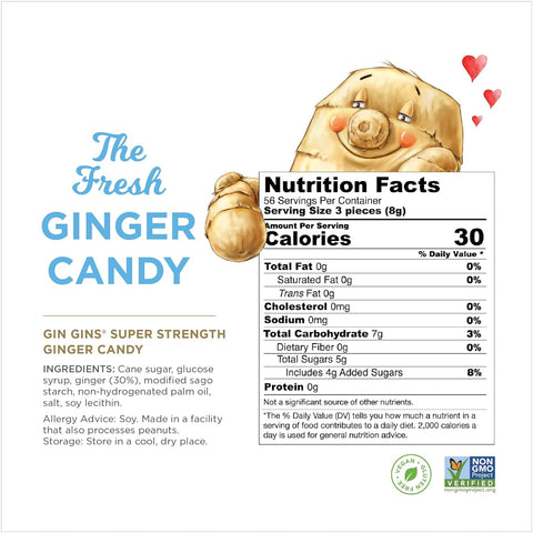 GIN GINS Super Strength Ginger Candy Made w/Fresh Ginger 1lb 2Pk