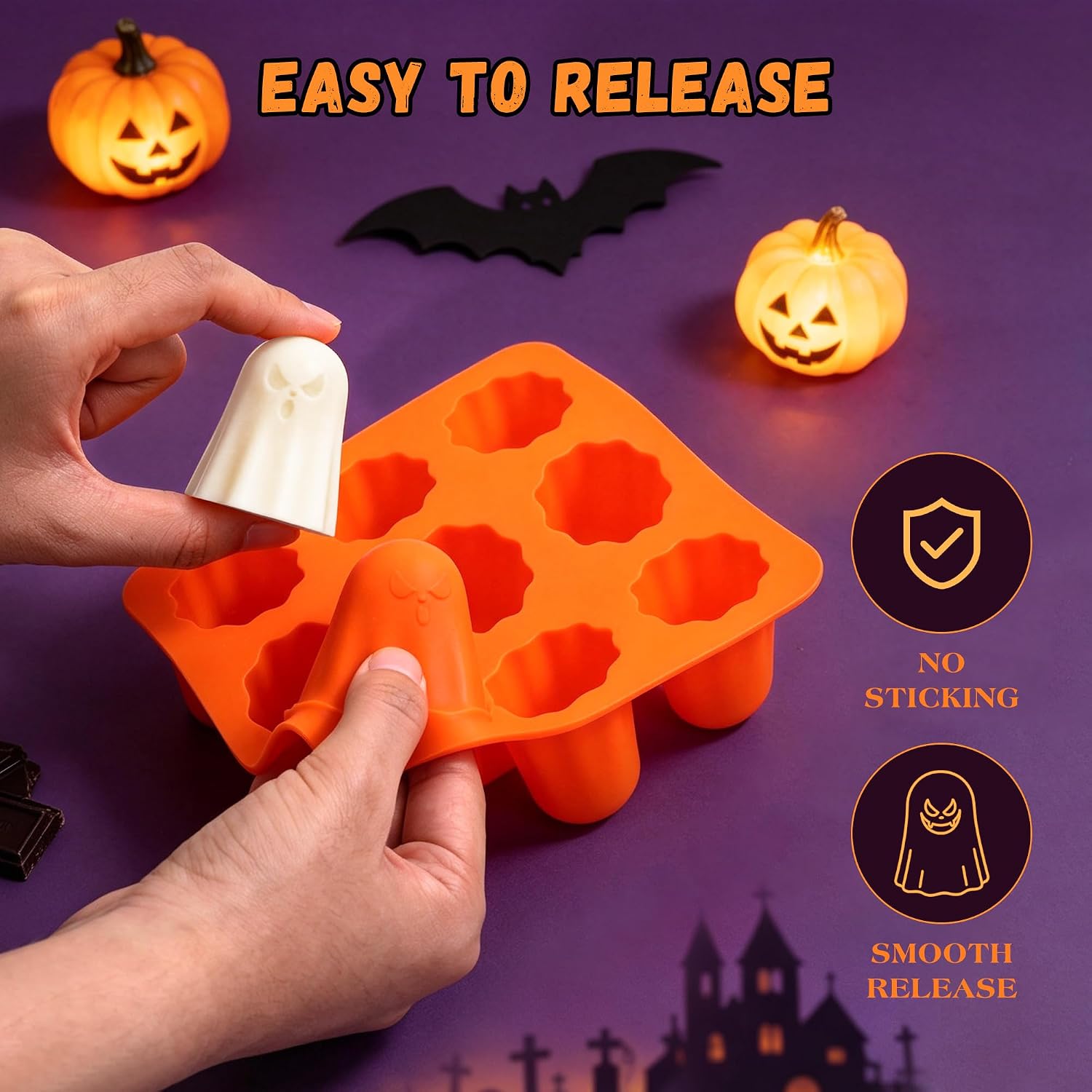 KASHME 2 Packs Halloween Silicone Molds, 9-Cavity 3D Ghost Silicone Mold