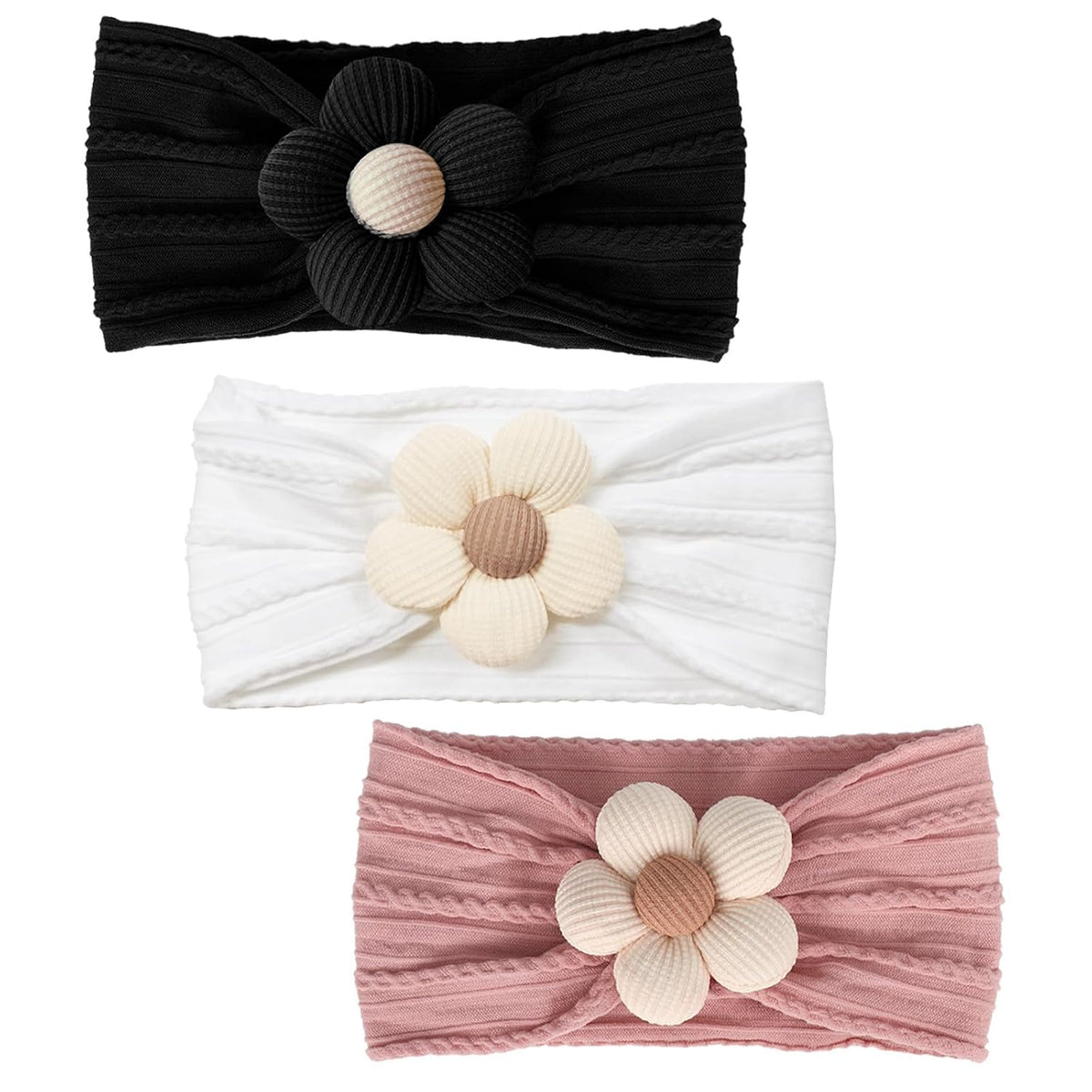 3 Pcs Baby Flower Headbands Baby Girl Nylon Headband Soft Newborn Hairbands