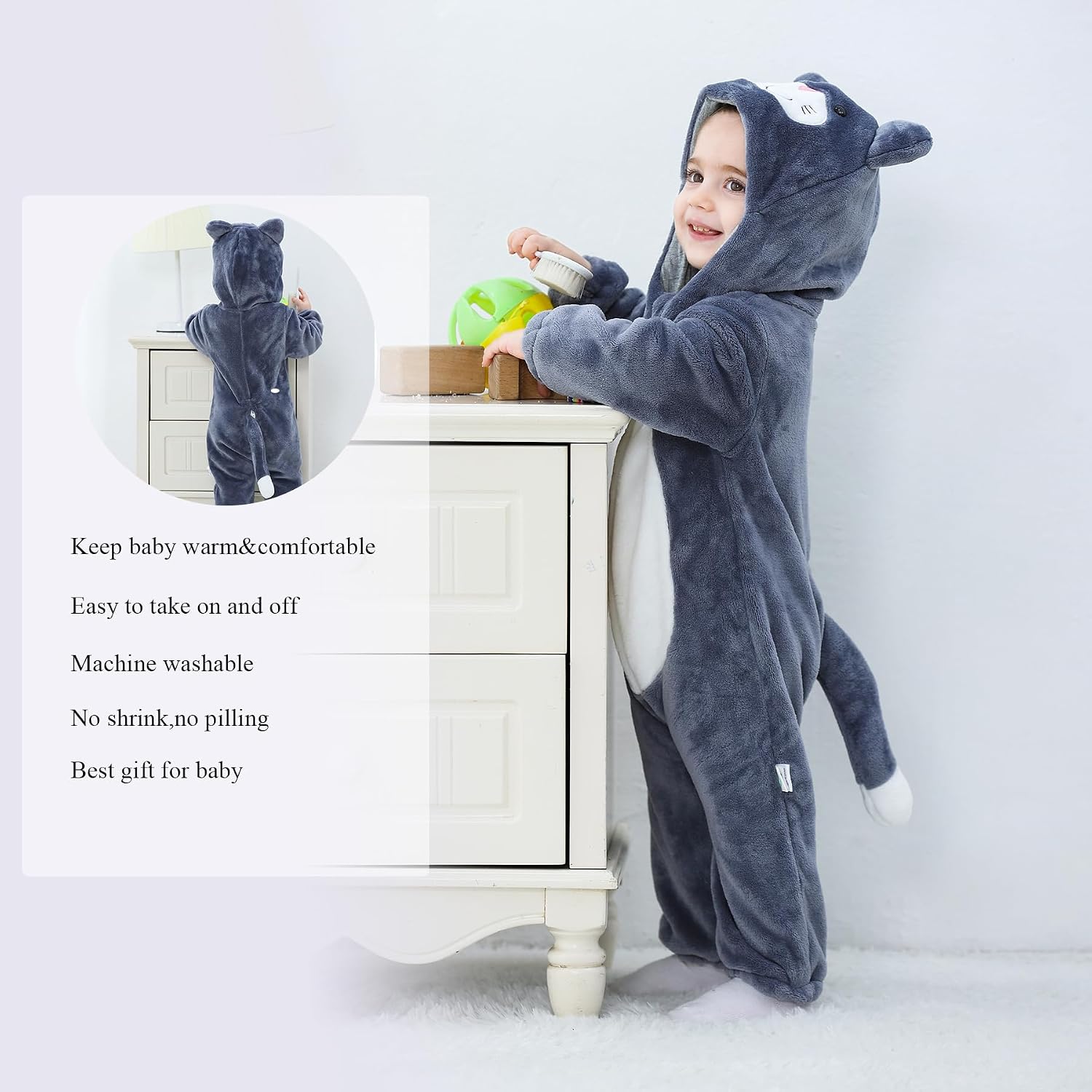 TONWHAR Baby Halloween Costume Hooded Romper – Infants Toddlers Animal Jumpsuit for Fall Winter Kids Daily Playwear