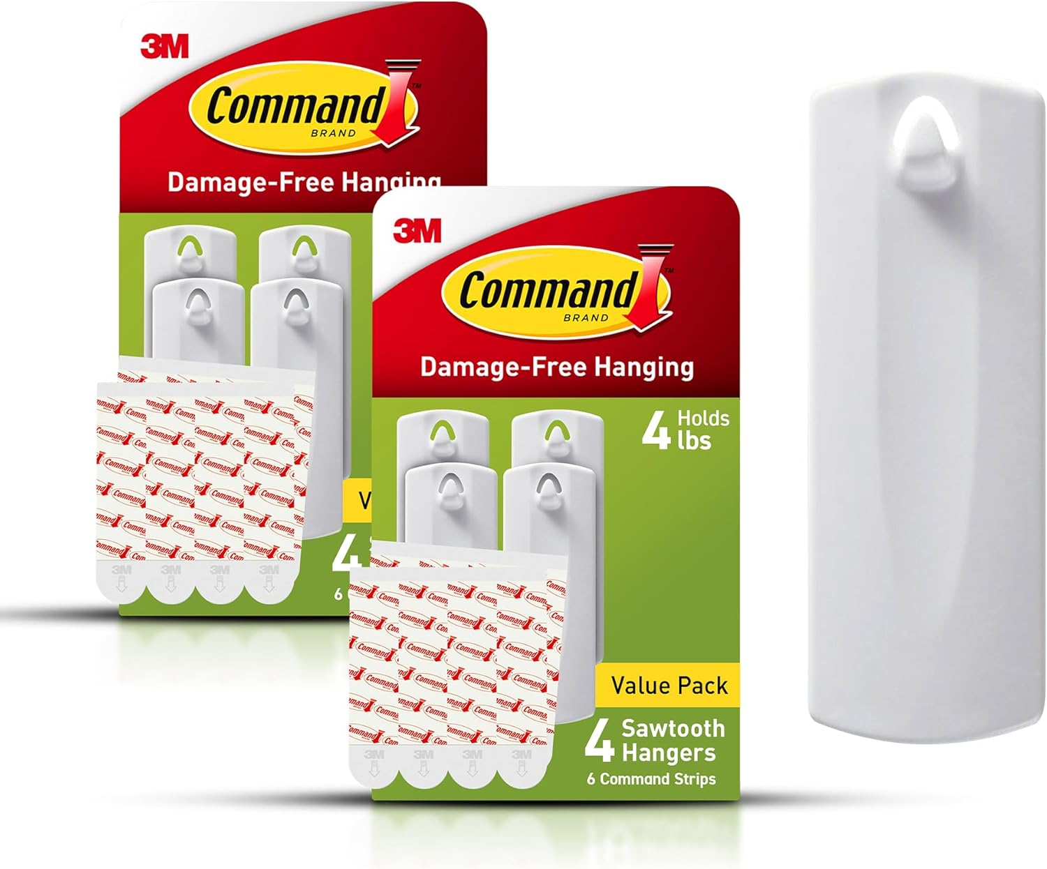 Command Sawtooth Picture Hangers, Damage Free Hanging Frame Hangers, No Tools Wall Hooks for Hanging Sawtooth Frames in Living Spaces, 8 White Picture Frame Hangers and 16 Command Strips
