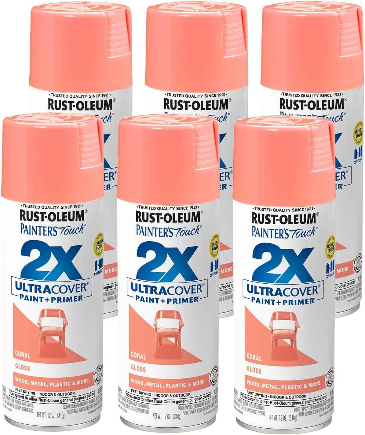Rust-Oleum Painter's Touch 2X Ultra Cover Spray Paint, Gloss Coral