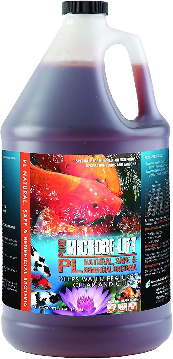 MICROBE-LIFT PL Pond and Outdoor Water Garden Cleaner, Safe for Live Koi Fish, Plant Life, and Decor, 1 Gallon