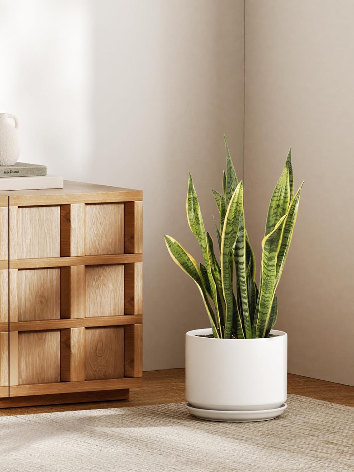 LE TAUCI 10 inch Plant Pot, Ceramic Pots for Plants, White