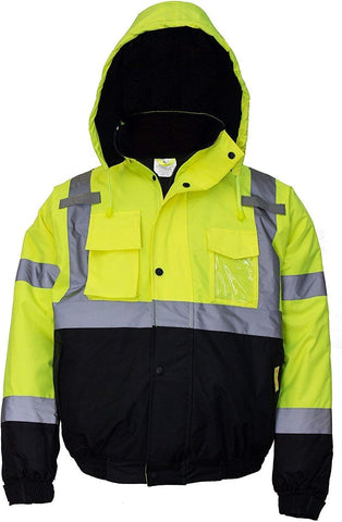 WJ9011/12 Men's ANSI Class 3 High Visibility Bomber Safety Jacket, Waterproof