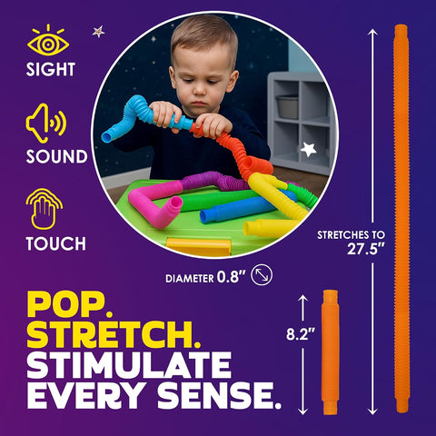 Nutty Toys Pop Tubes - Large 8-Pack Sensory Toys - Creative STEM Learning for Kids & Toddlers - Connect & Pop! Top ADHD Autism Fidget 2026, Best Boy & Girl Christmas Stocking Stuffers Gifts Idea