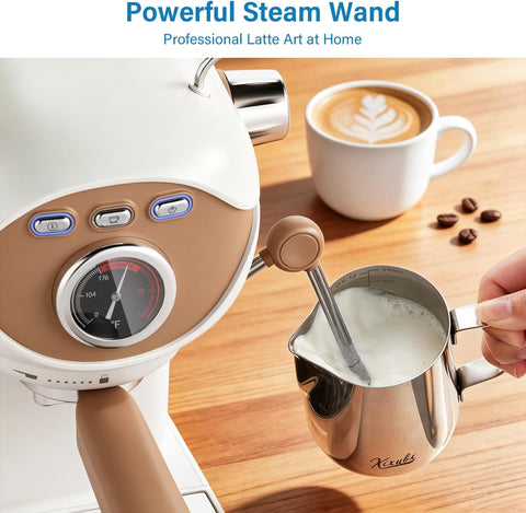 XIXUBX Espresso Machine, Compact Espresso Maker with Milk Frother, White