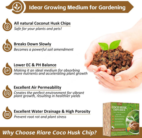 Riare 10LB Organic Coco Coir Chips for Plants Coconut Husk Substrate