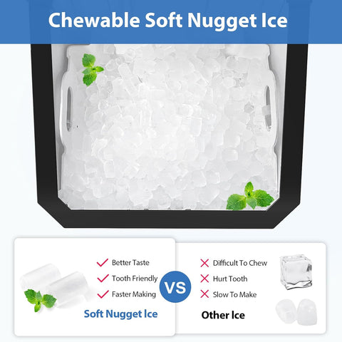 Aeitto Nugget Ice Maker, 55lbs/Day, Rapid Ice Release in 5 Mins, Large Capacity Chewable Ice Maker, Self-Cleaning with Stainless Steel Housing Ice Machine, Black