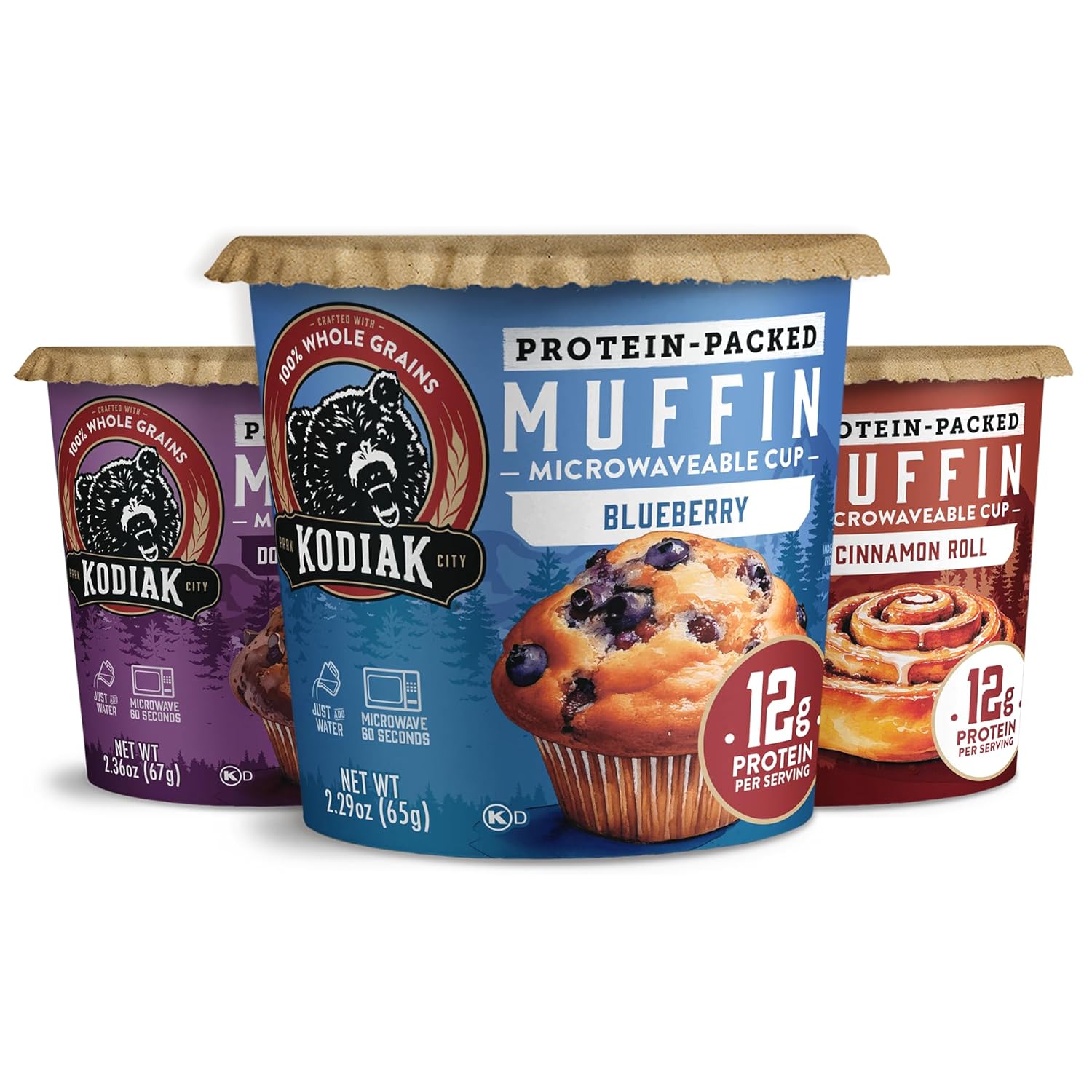 Kodiak Muffin Cup Variety Pack, Whole Grain, High Protein Muffins,12pk