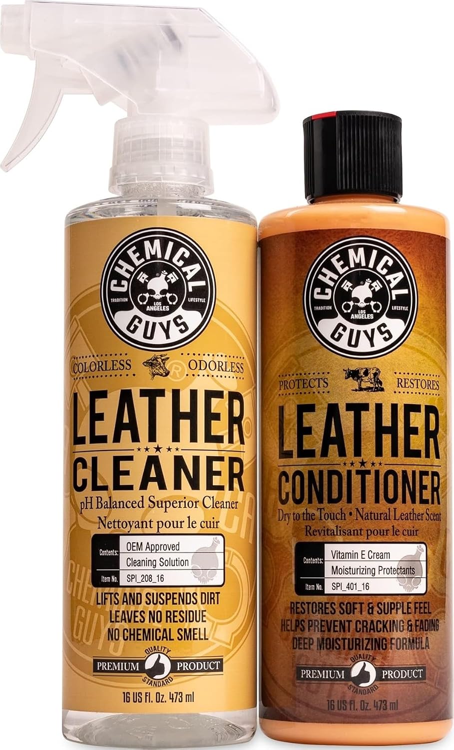 Chemical Guys, Leather Cleaner & Conditioner Kit for Cars & Home, 2 x 16 oz