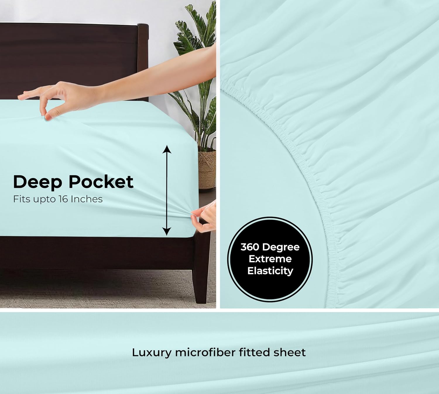 Microfiber Twin Fitted Sheet, Fits Up to 16 Inches Deep Pocket - Aqua