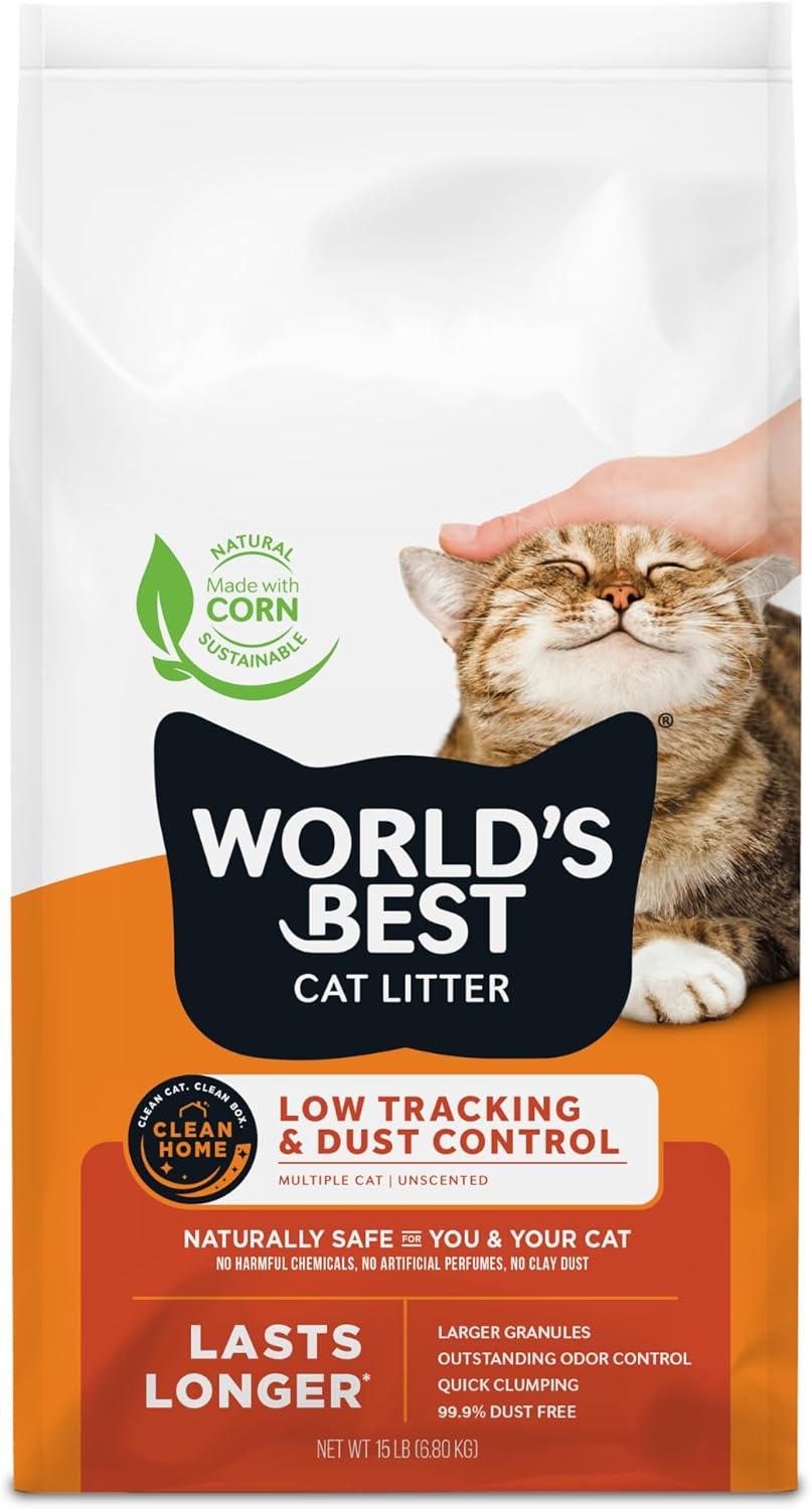 World's Best Cat Litter Low Tracking & Dust Control, Unscented, 15 lb Bag