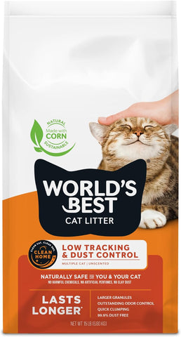 World's Best Cat Litter Low Tracking & Dust Control, Unscented, 15 lb Bag