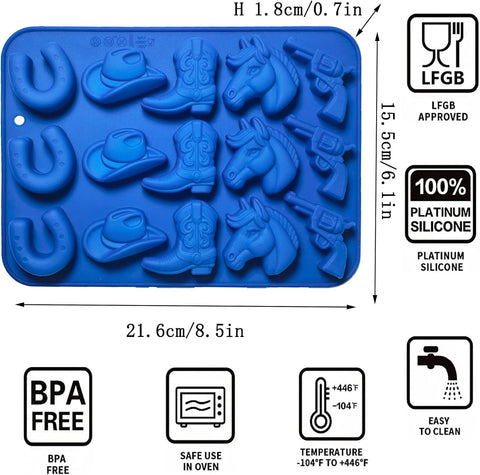 2Pcs Cowboy Chocolate Candy Molds - Cowboy Hat Boot, Horse Saddle Shape Silicone Candy Molds Western Themed Party Baking Mold Jello Ice Cube Candle Mold for Cupcake Cakesicle Decorations