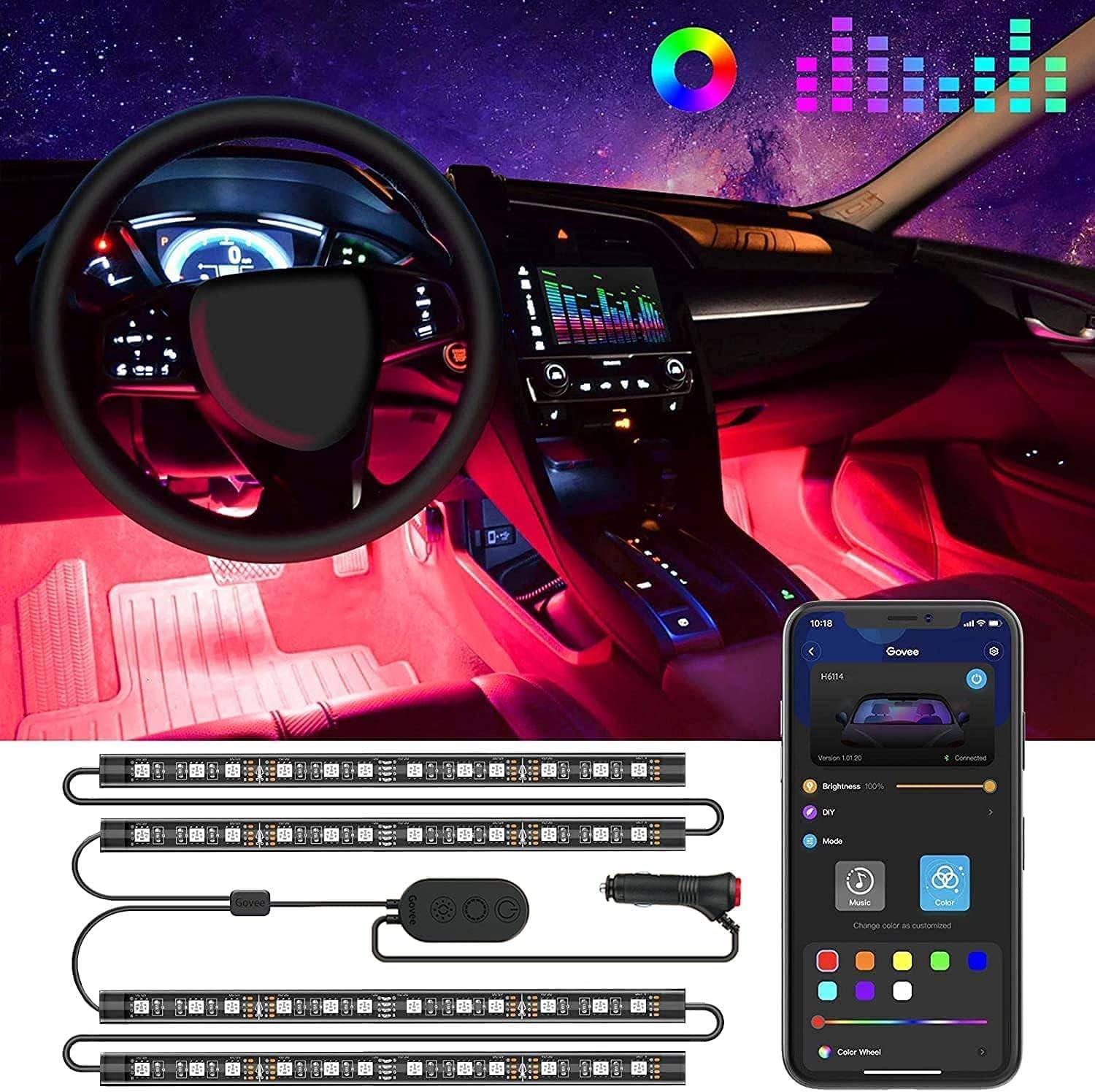 Govee Car LED Lights, RGB Smart Car Interior Lights, App Control
