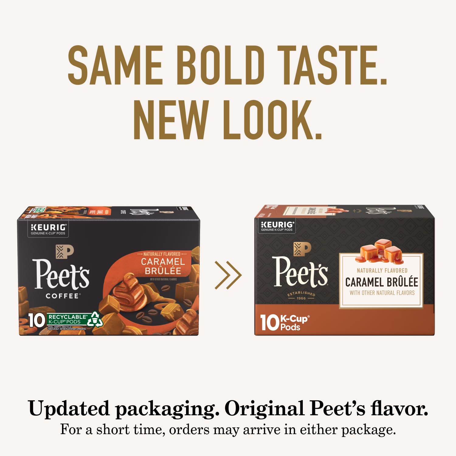 Peet's Coffee, Flavored Light Roast Keurig K-Cup Pods, Arabica Coffee, Natural Flavors - Caramel Brûlée 60 Count (6 Boxes of 10 K-Cup Pods)