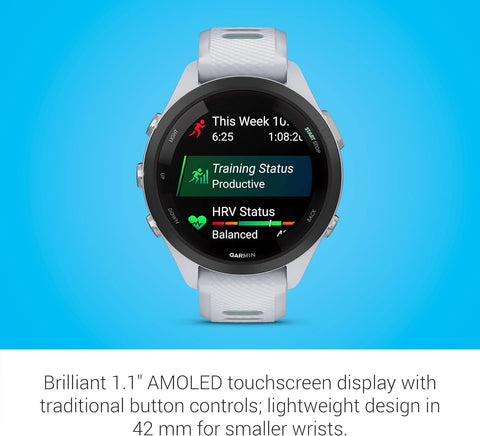 Garmin Forerunner® 265S, Running Smartwatch, 42mm, Whitestone/Neo Tropic