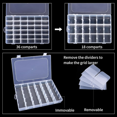 Bead Organizer Storage 2 Pack 36 Grid Jewelry Tackle Craft Box Adjustable