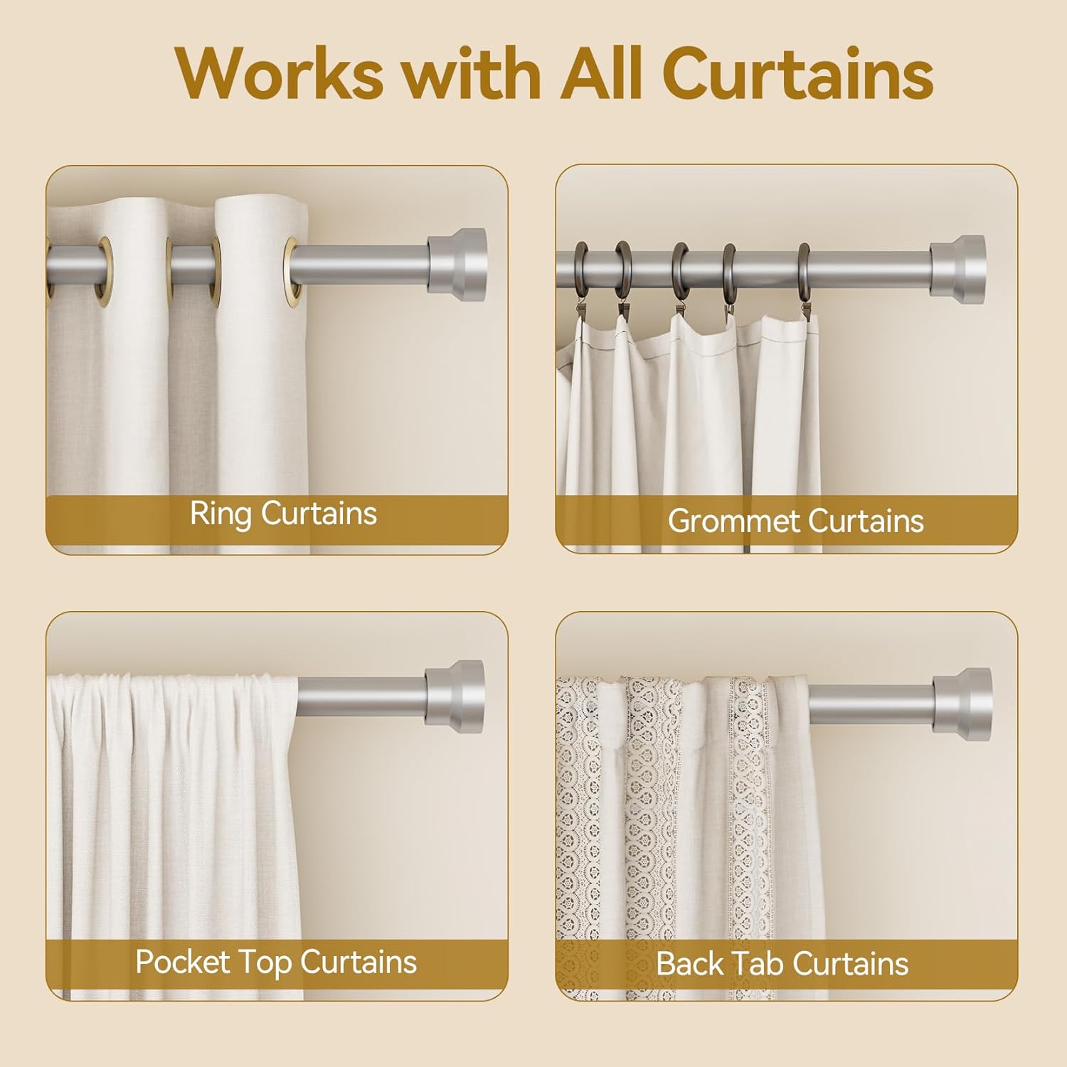 YaFex Curtain Rods 32-84 Inch, Heavy Duty 1 Inch Adjustable Curtain Rod for Windows, Silver Long Window Treatment Rods, Modern Design, Easy Installation