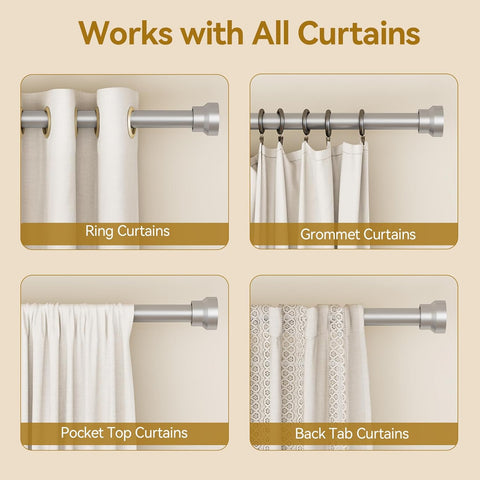 YaFex Curtain Rods 32-84 Inch, Heavy Duty 1 Inch Adjustable Curtain Rod for Windows, Silver Long Window Treatment Rods, Modern Design, Easy Installation