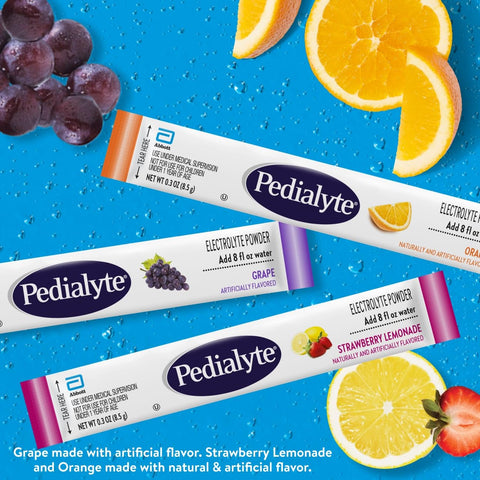 Pedialyte Electrolyte Powder | Hydration Drink for Kids & Adults | Variety Pack: Grape, Strawberry Lemonade, and Orange, 24 Powder Packets