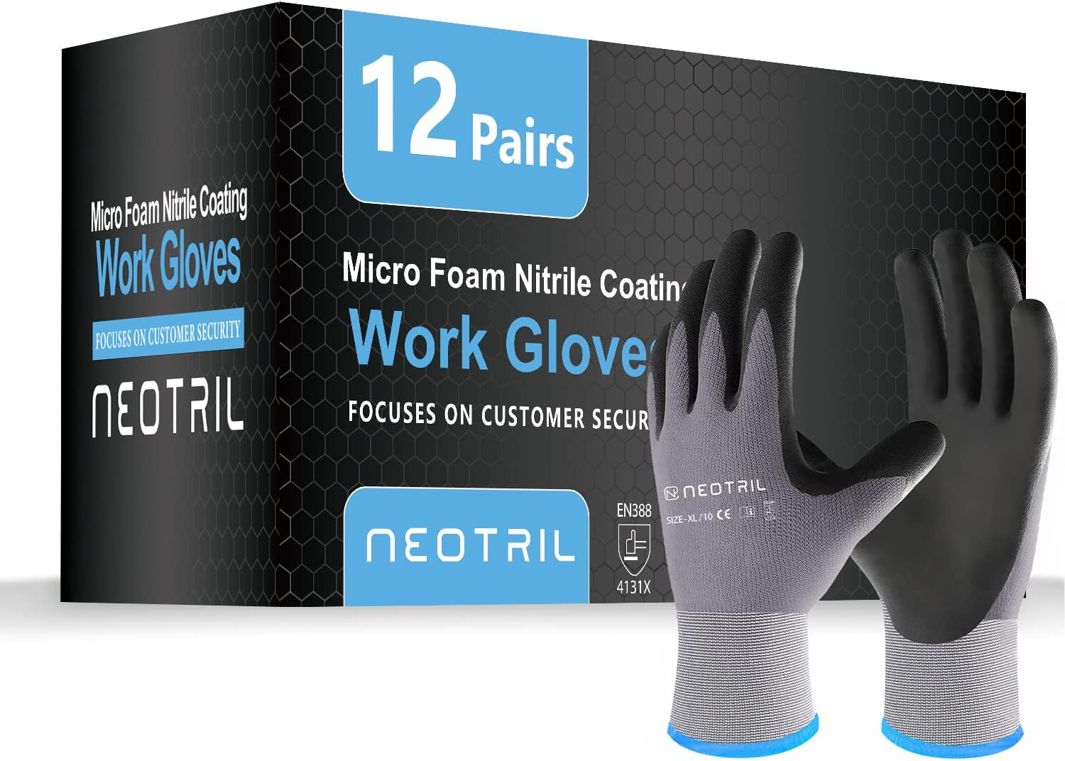 NEOTRIL Safety Work Gloves MicroFoam Nitrile Coated-3/6/12/36 Pairs,Breathable Nylon Working Gloves for Men Women