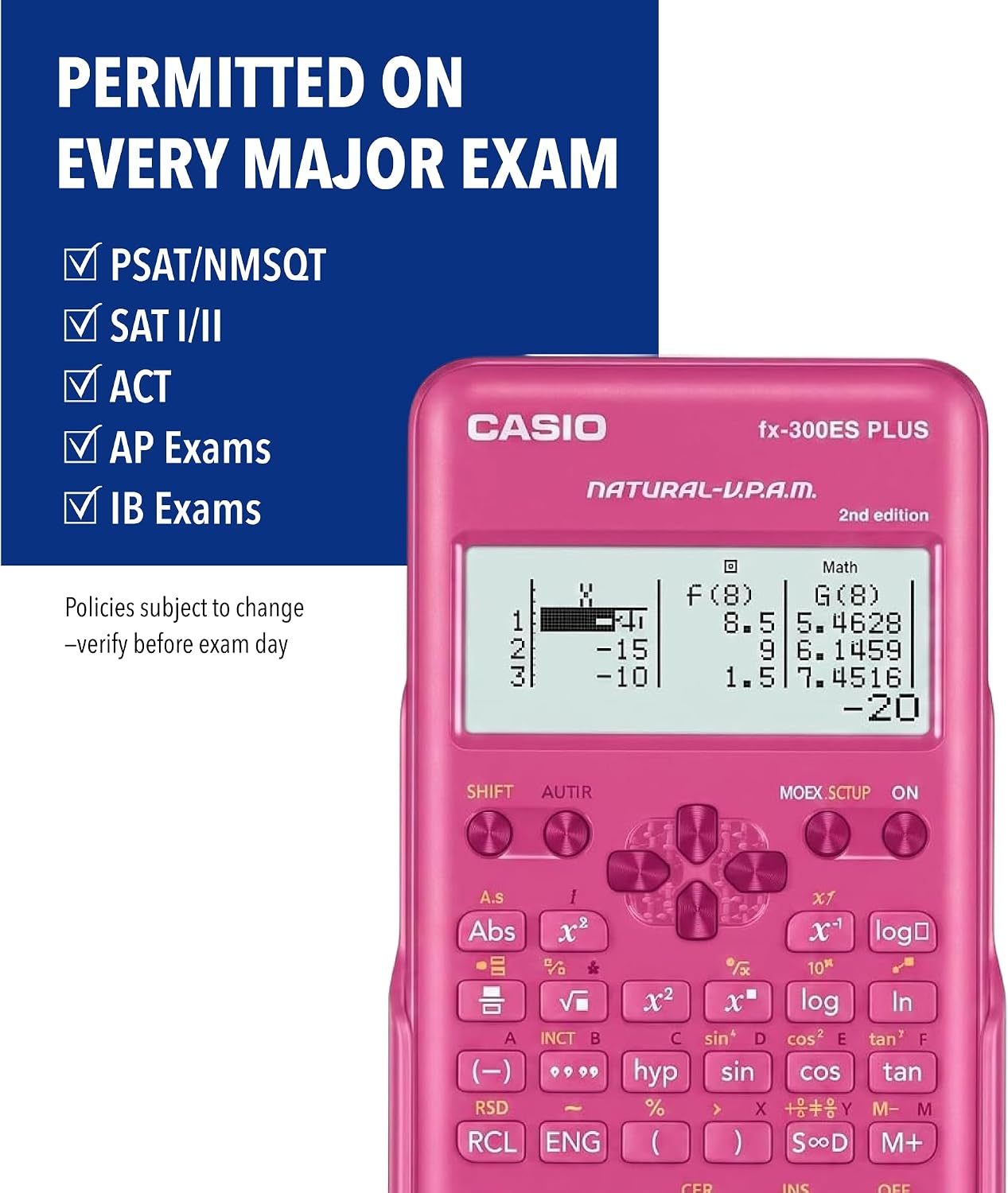 Casio FX-300ESPLSBPKWAIT Scientific Calculator, Pink
